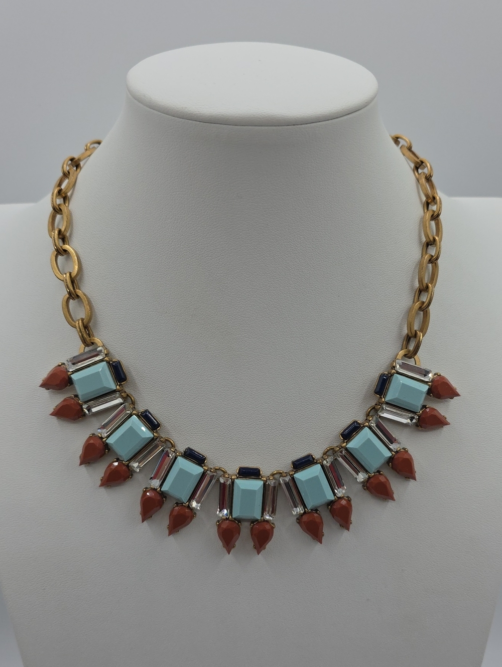 J. Crew Gold-Tone Necklace with Mint, Coral and Navy Accents